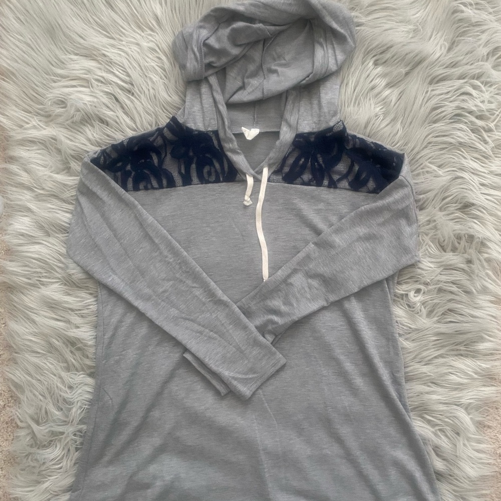 Pink blush maternity grey hoodie with navy lace